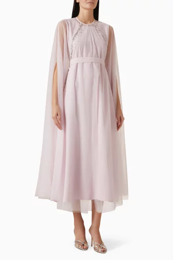 طقم فستان وكاب مطرز بالكريستال تول وستان