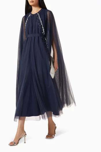 طقم فستان وكاب مطرز بالكريستال تول وستان