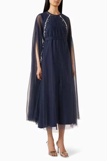 طقم فستان وكاب مطرز بالكريستال تول وستان