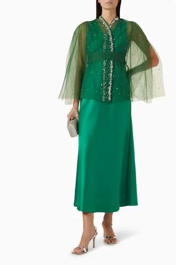 طقم فستان وكاب مطرز بالكريستال تول وستان