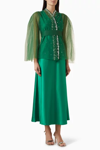 طقم فستان وكاب مطرز بالكريستال تول وستان