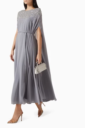 فستان بتصميم كاب مزين بتطريزات شيفون