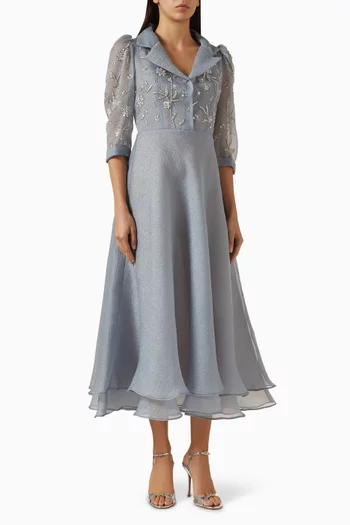 فستان مطرز بزهور بارزة أورجانزا