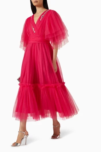 فستان مطرز بالكريستال تول