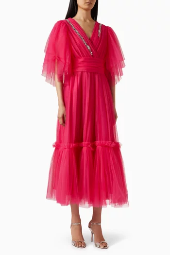 فستان مطرز بالكريستال تول