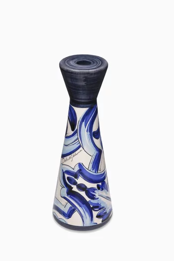 Large Maiolica-print Candle Holder in Ceramic