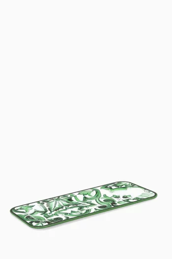 Maiolica-print Rectangular Tray in Wood