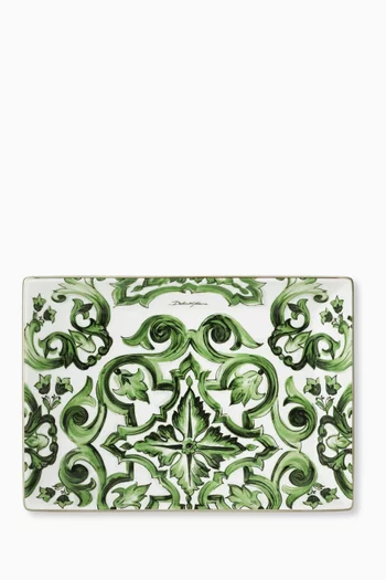 Maiolica-print Rectangular Trinket Dish in Porcelain