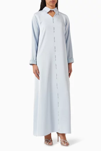 فستان مزين بفتحة وتطريزات