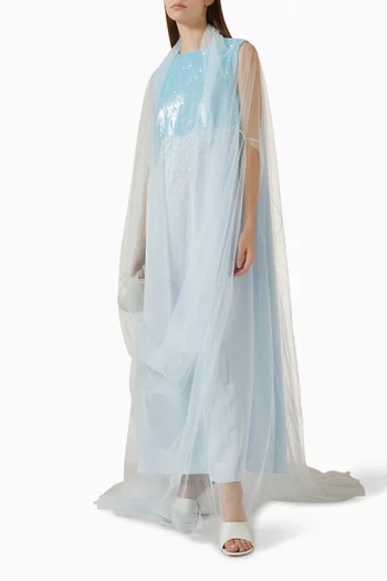 طقم فستان مزين بتطريزات ووشاح