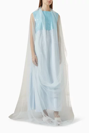 طقم فستان مزين بتطريزات ووشاح