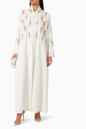 طقم عباية مطرزة بالخيوط كتان، قطعتين