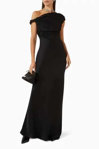 Davie Asymmetric Dress in Satin