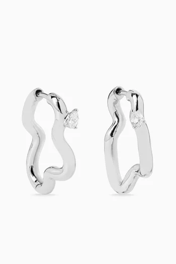 أقراط فلون دائرية متوسطة مرصعة بالماس ذهب أبيض عيار 18