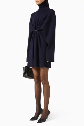 فستان قصير بدبوس صوف وقطن