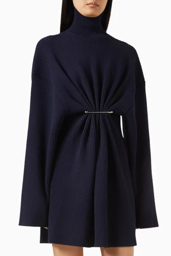 فستان قصير بدبوس صوف وقطن