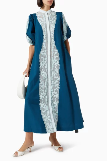 Legion Applique Shirt Midi Dress in Cotton Poplin
