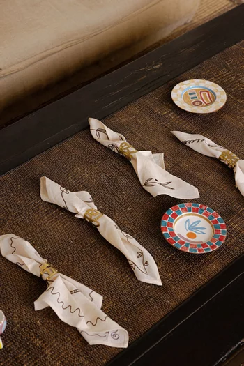 مناديل بتطريزات بشكل شمس وزهور قطن، 4 قطع