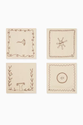 مناديل بتطريزات بشكل شمس وزهور قطن، 4 قطع