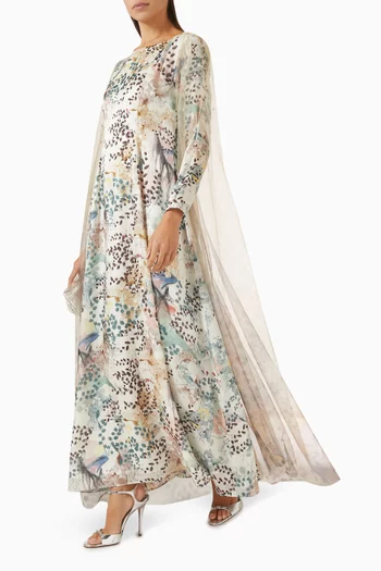 Floral-print Cape-style Maxi Dress