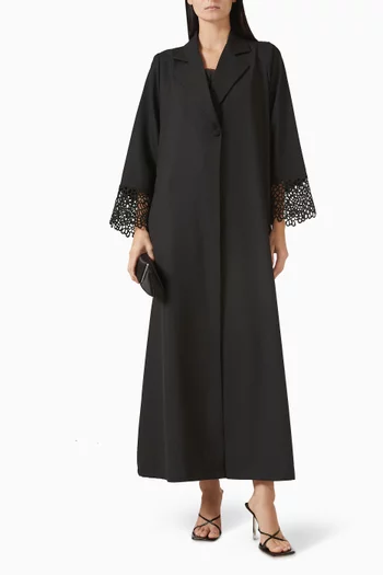 Crochet Lace Abaya in Cotton-twill