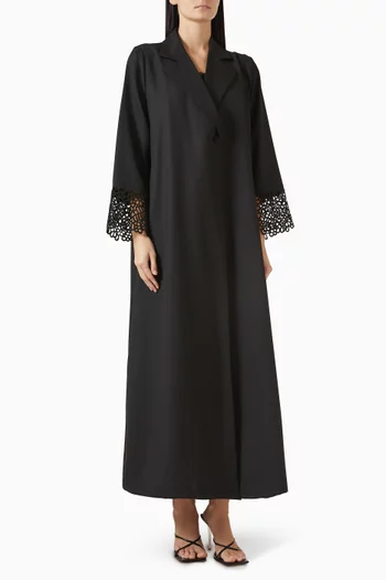 Crochet Lace Abaya in Cotton-twill