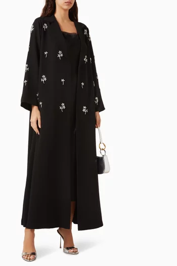 Floral-embellished Abaya in Polycrepe