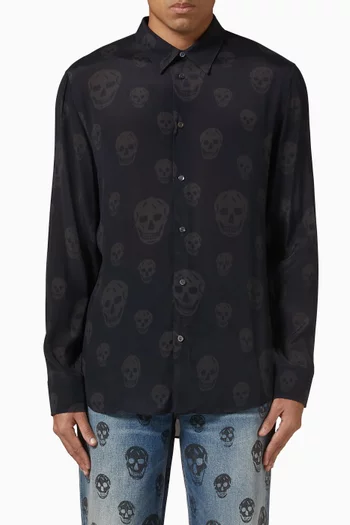 قميص بنقشة جماجم فيسكوز كريب صيني