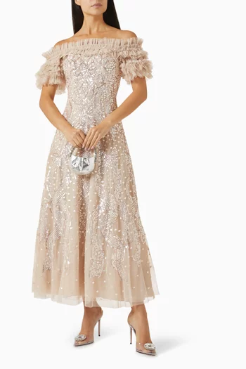 Sequin-embellished Off-shoulder Gown