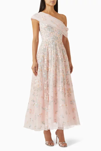 فستان سهرة ايفيريت بلوم بكتف مكشوف تول