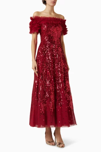 S sequin offshoulder knit theredthread SEQUIN KNIT SWEATER