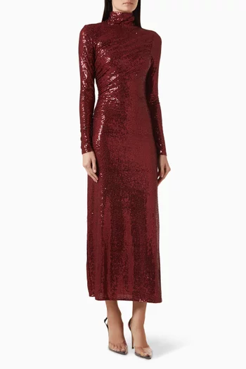 فستان سهرة ماليا بياقة عالية وحافة بطول الكاحل