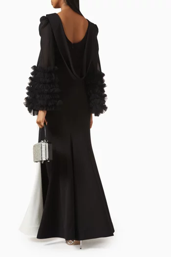 Ruffled-sleeves Flared Maxi Dress