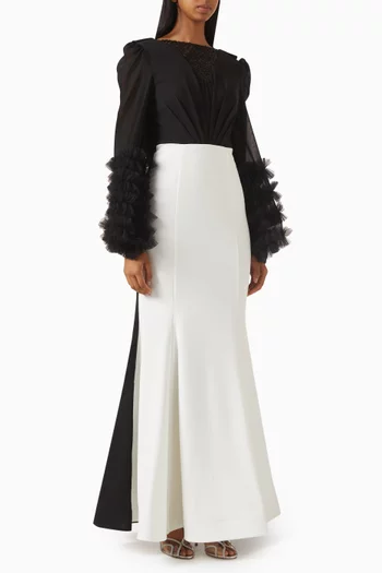 Ruffled-sleeves Flared Maxi Dress