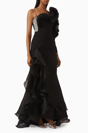 Ruffled Embellished Maxi Dress