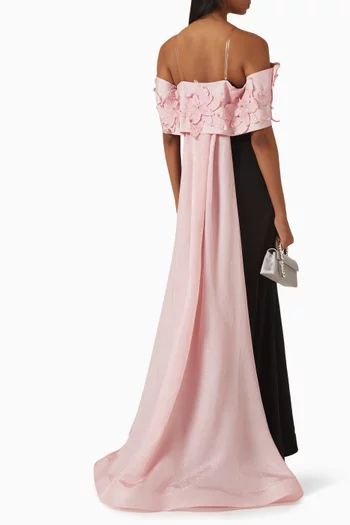Floral Appliqué Off-shoulder Maxi Dress