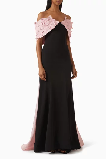 Floral Appliqué Off-shoulder Maxi Dress