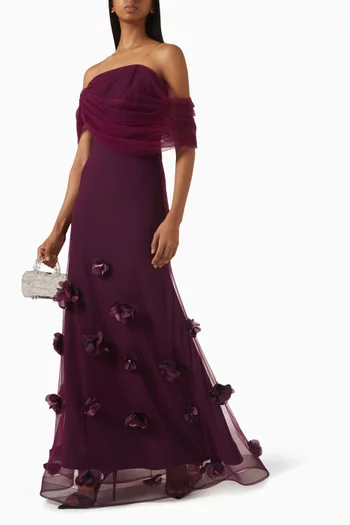 Floral Appliqué Maxi Dress in Tulle