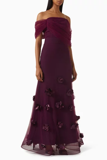 Floral Appliqué Maxi Dress in Tulle