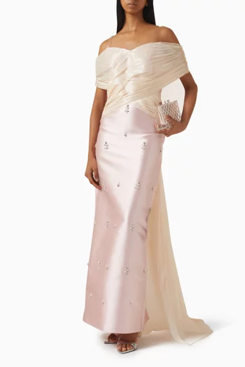 Crystal-embellished Off-shoulder Maxi Dress