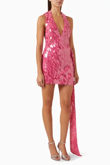 فستان سافاير قصير مزين بالترتر