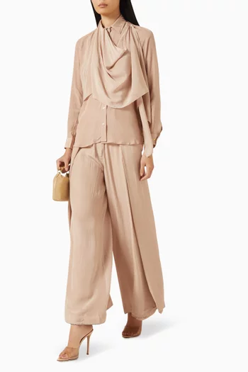 Scarf Shirt & Pants Set in Crepe