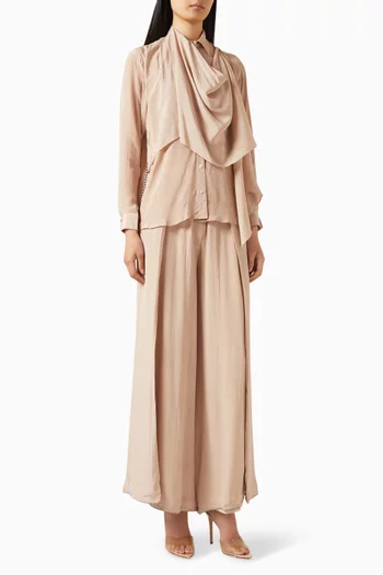 Scarf Shirt & Pants Set in Crepe