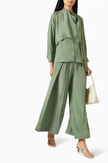 طقم قميص بوشاح وبنطال كريب