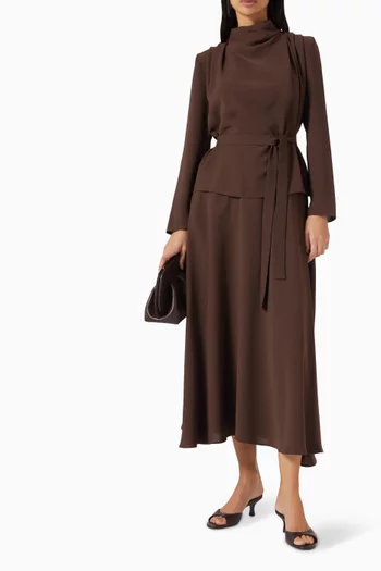 Belted Top & Skirt Set in Crepe