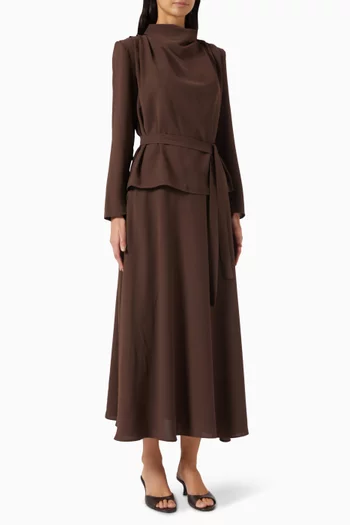 Belted Top & Skirt Set in Crepe