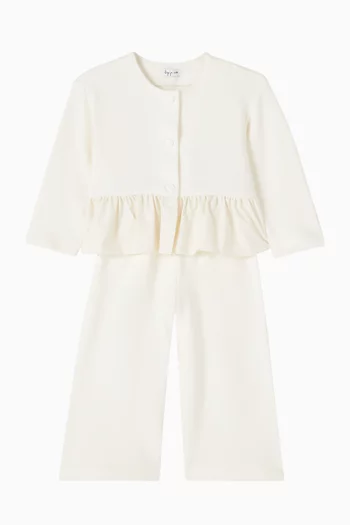 طقم بنطال وبلوزة بكشكش