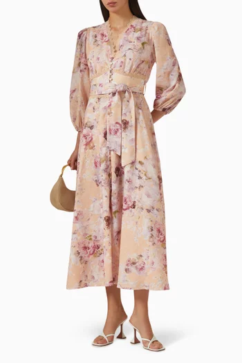 Floral-print Dress in Linen