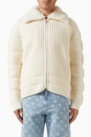 جاكيت مبطن صوف مارينو مضلع