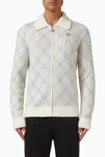 Monogram Zip Up Cardigan in Knit